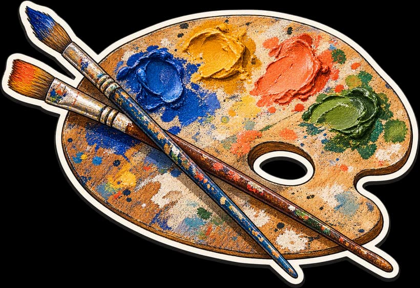 An artist palette and paintbrushes sticker