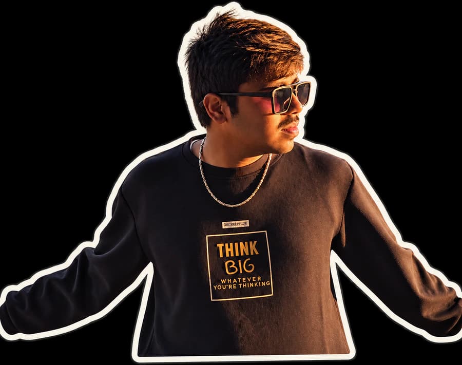 Cutout portrait of Sarankumar S in sunglasses and a black sweatshirt