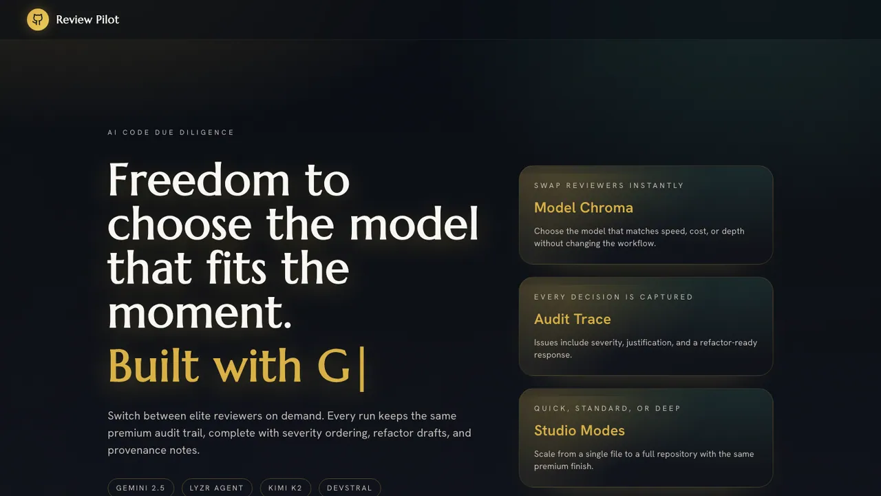 Screenshot of the GoML Review Pilot website